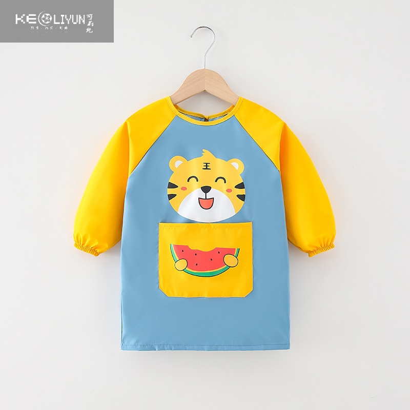 允儿童罩衣画画美术围裙防水防脏幼儿园绘画大童护衣女宝宝吃饭围兜