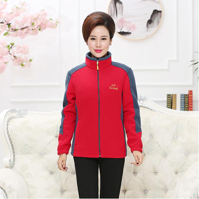 迪鲁奥（DILUAO)中老年秋冬加厚保暖外套抓绒衣女上衣双面绒妈妈装摇粒绒开衫卫衣_294 XL【85-109斤】 01红色