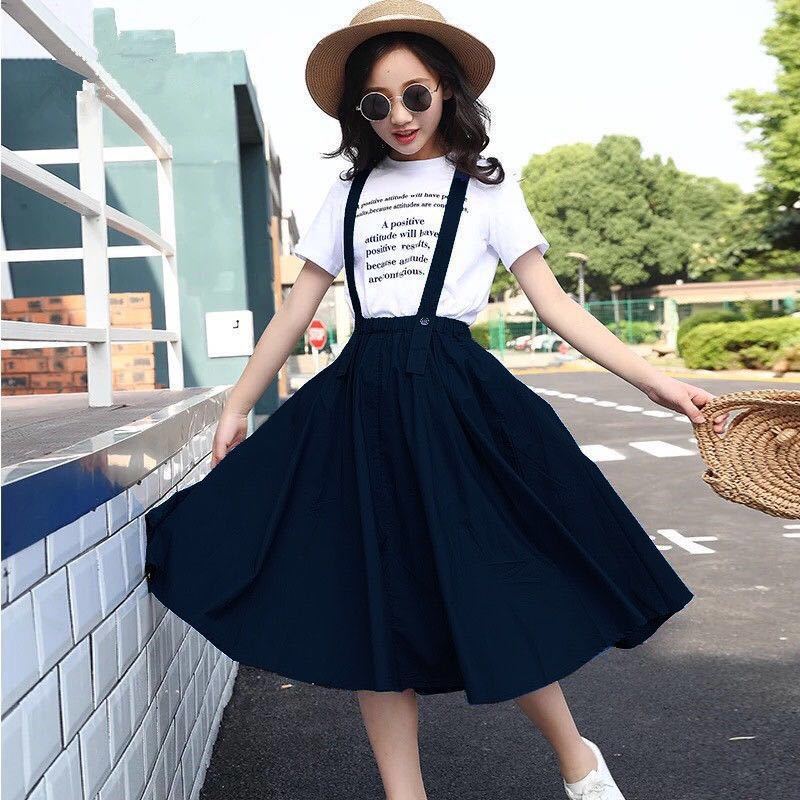 女童夏季背带裙两件套装裙子恤中大童女孩洋气网红母女装亲子装