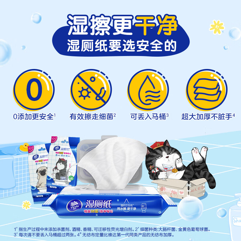 维达(Vinda)湿厕纸 组合装360片(40片*8包+10片*4包) 吾皇洁厕湿纸巾擦走细菌高清大图