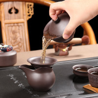 尚帝整块乌金石茶盘四合一黑金石茶具套装大号家用紫砂功夫茶具旭日东升紫砂侧把13入智能旋转电热炉套装