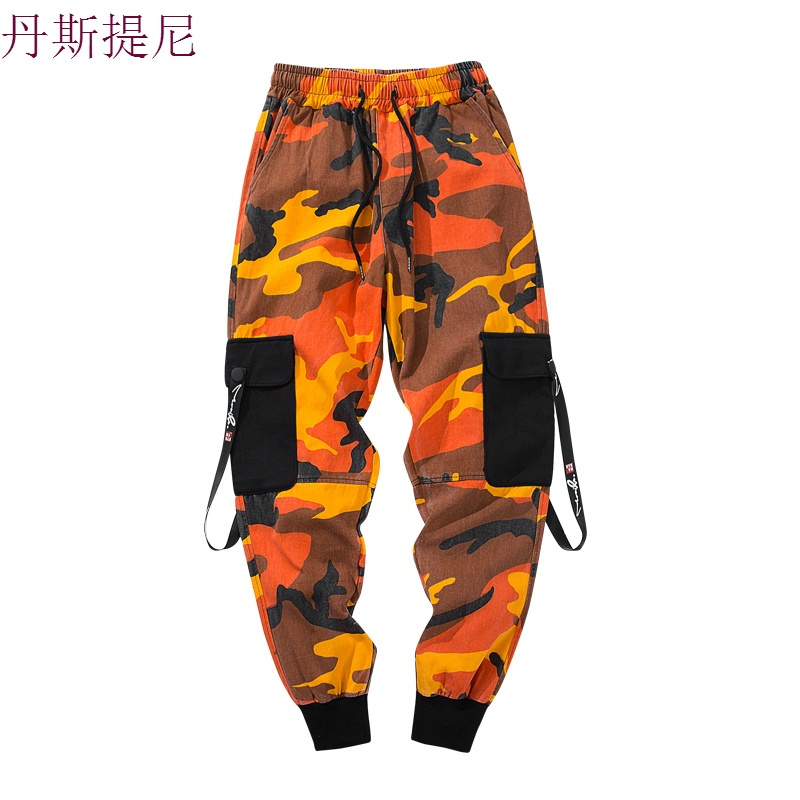 秋季潮牌休闲裤男宽松束脚哈伦裤九分裤男韩版潮流迷彩工装裤子男
