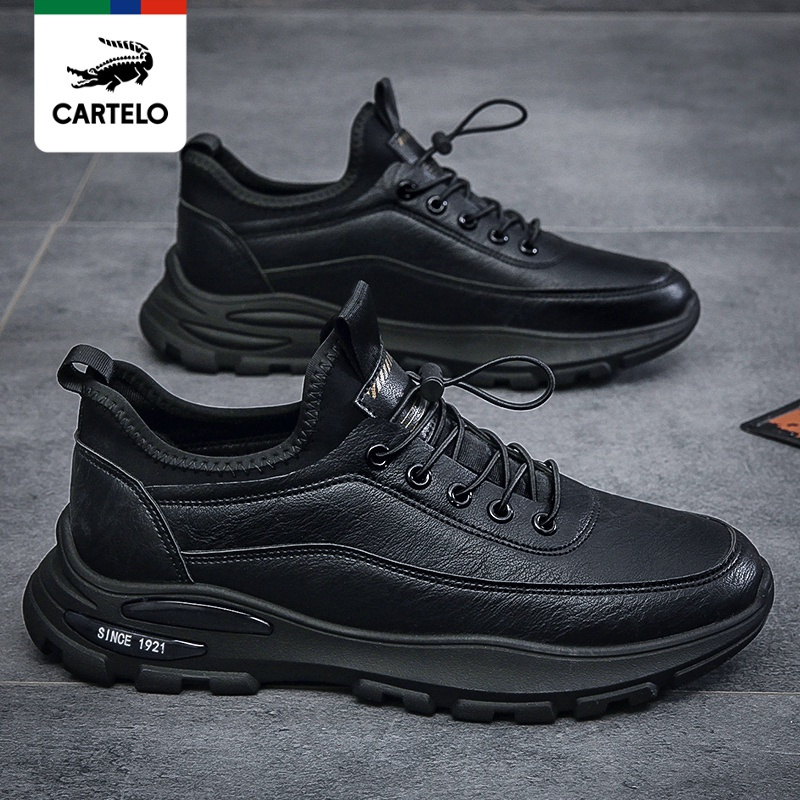 鳄鱼cartelo新款休闲鞋板鞋男士舒适耐磨休闲皮鞋男鞋黑色42码视频