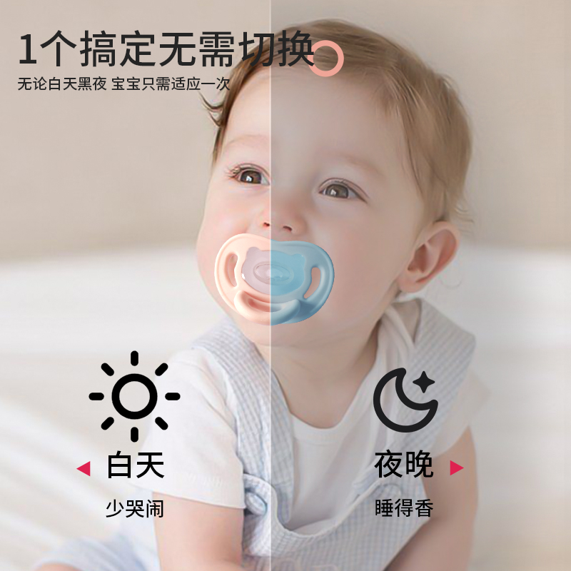 单个装蓝色M号扁头安抚奶嘴婴幼儿安睡型超柔软超轻0-6-18个月以上防胀气宝宝哄睡神器高清大图