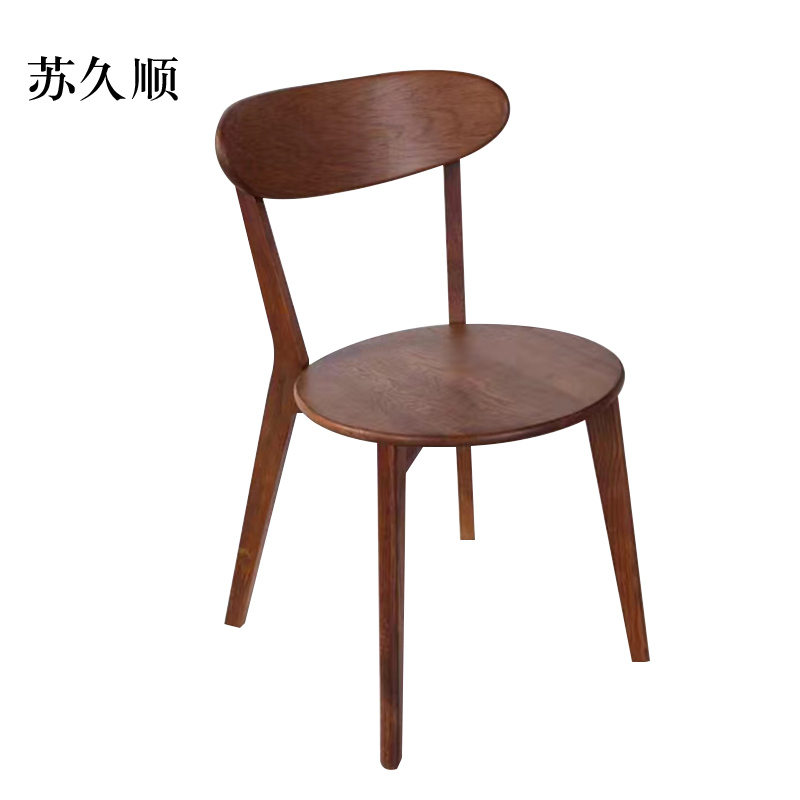 苏久顺餐椅简约现代休闲书桌椅餐桌凳子橡木靠背椅胡桃木色圆形座面高清大图
