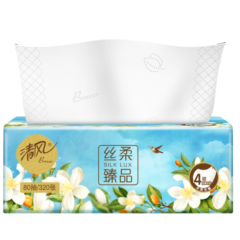 清风 丝柔臻品4层80抽 抽取式面巾纸 BR41SHCE3 18包*1箱