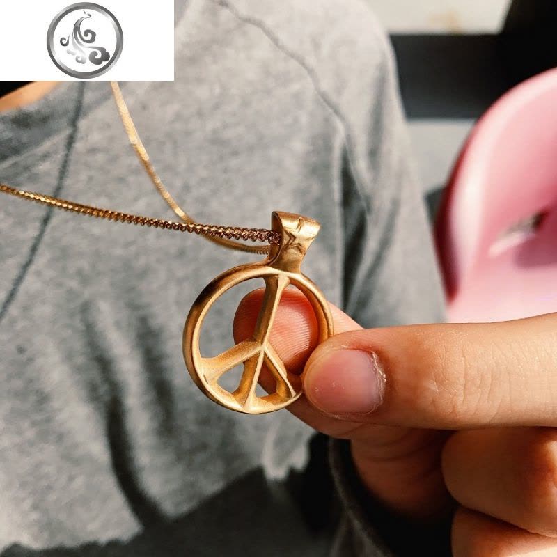 个性新款百搭简约欧美反战和平标志复古银侣毛衣男女情侣吊坠项链 JiMi图片