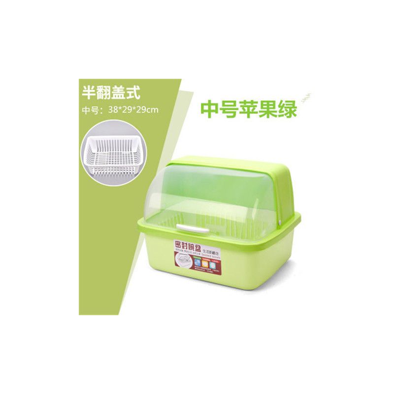 厨房大号塑料碗柜带盖沥水碗架装碗碟碗筷收纳盒放碗箱餐具置物架|浅绿 中号带抽水盘(带筷子盒)