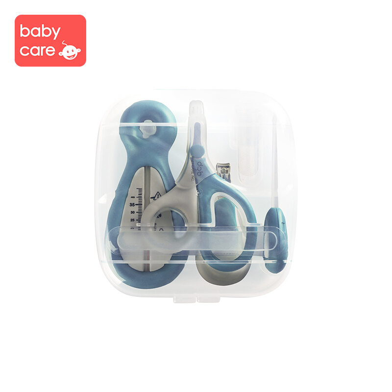 babycare婴儿指甲剪套装 宝宝安全指甲钳六件套 耳勺温度计组合装 凝蓝 3701