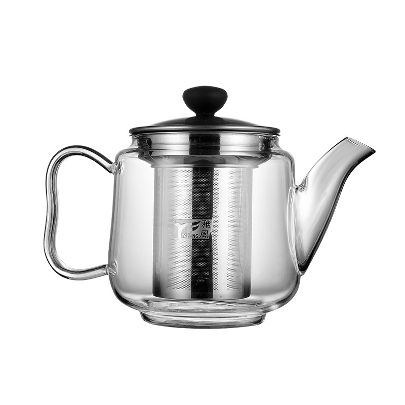 纯手工玻璃茶壶耐温加厚烧水壶电陶炉泡茶壶不锈钢家用茶壶|950ML壶+4个150ML杯+大茶盘(白或黑)