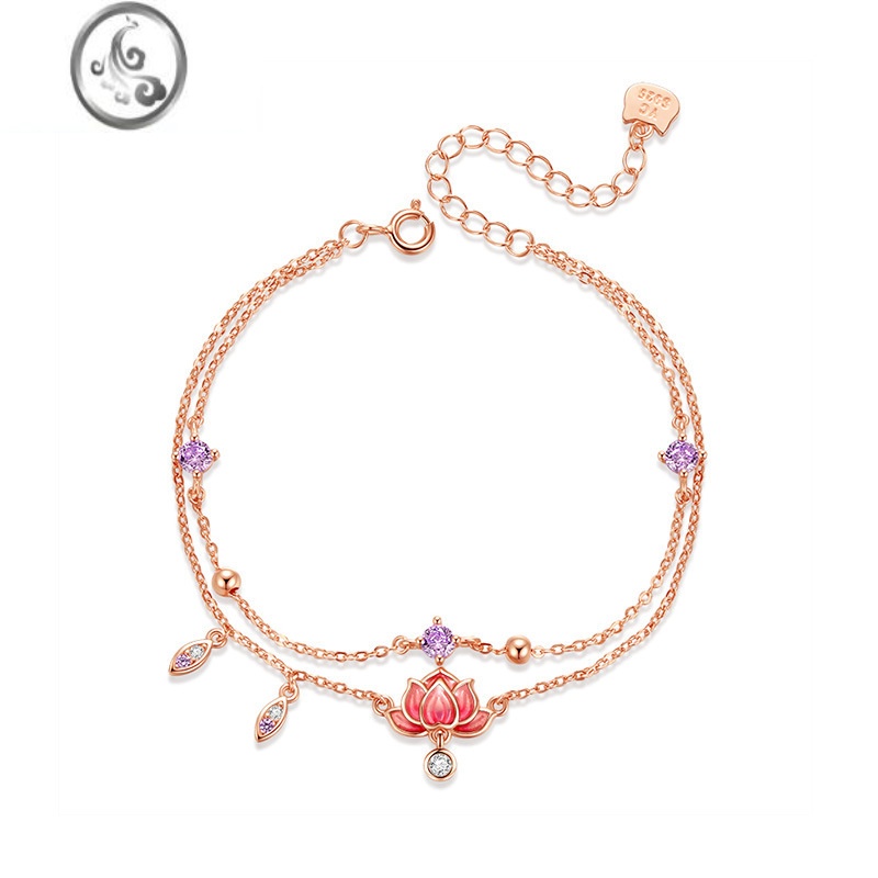 JiMi胖mm足链莲花银脚链女2023年新款古风ins不掉色双层脚踝链网红潮