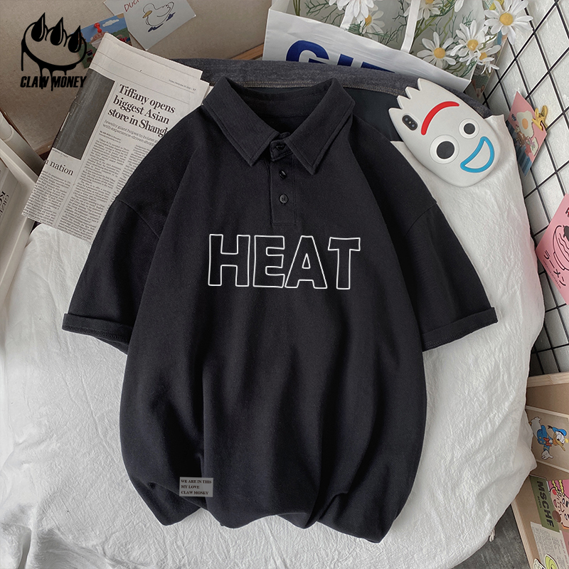 Claw money夏季美式宽松Polo衫男潮流ins休闲运动短袖T恤翻领体恤