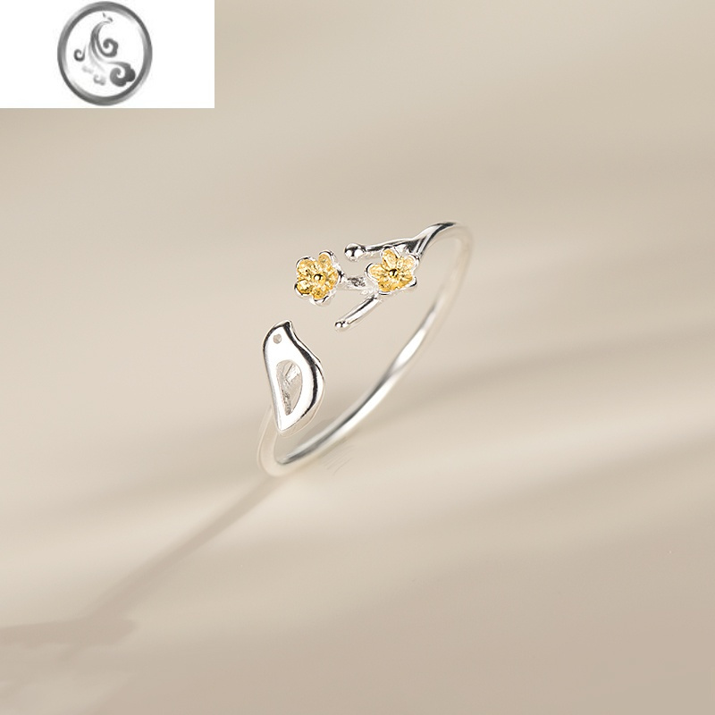 jimis925银银花朵小鸟开口戒指女轻奢小众设计精致时尚个性高级感