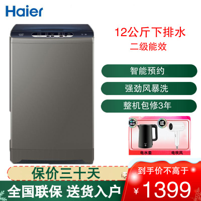 统帅（Leader）海尔出品12公斤大容量波轮洗衣机全自动 风暴洗去顽渍 洗衣参数可调节 TQB120-Z958