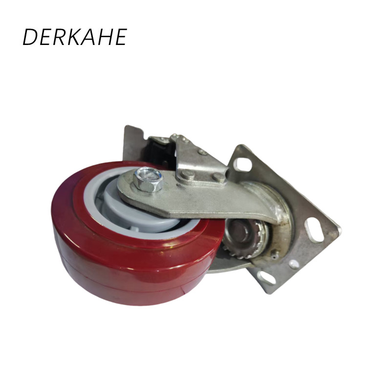 DERKAHE 重型手推车聚氨酯轮 φ125×50(5寸) 万向刹车款 个高清大图