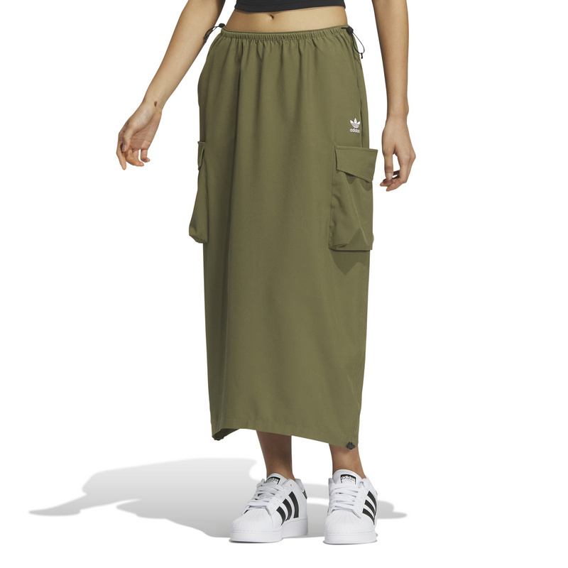 adidasoriginals三叶草纯色logo标识工装风长款运动休闲长裙深橄榄绿