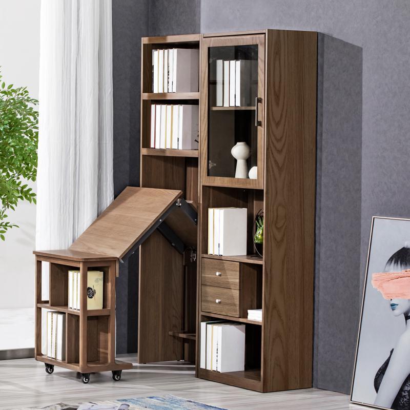 书桌书柜组合简约现代卧室可折叠电脑桌带书架伸缩写字办公桌新定制