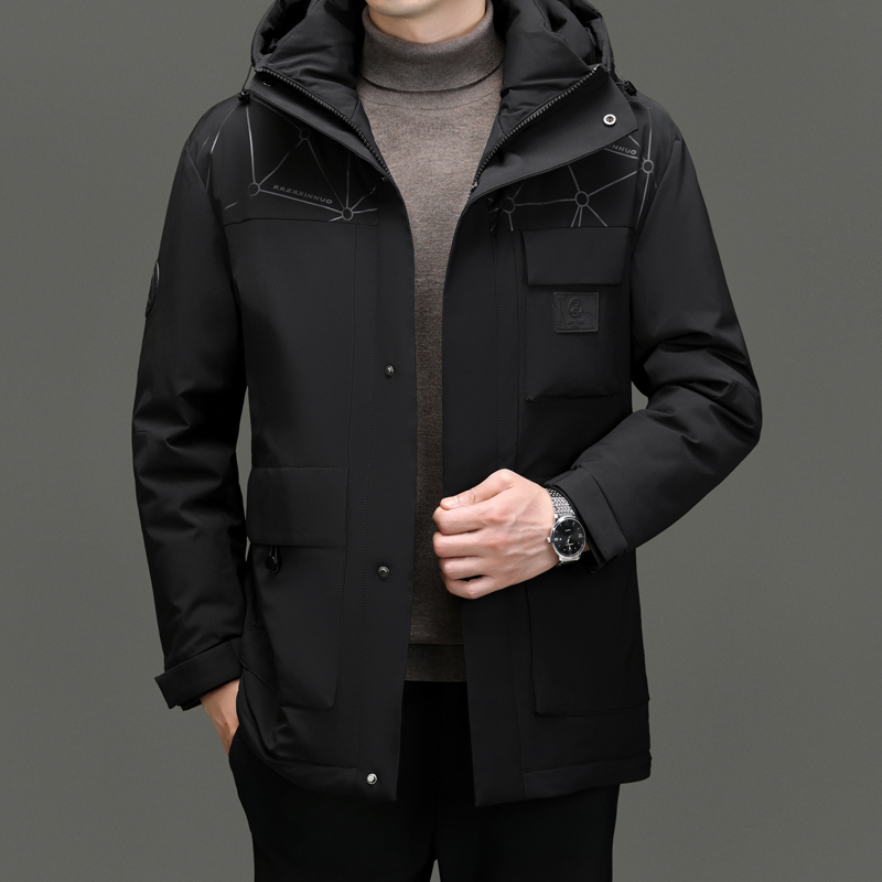 恒源祥品牌男装鹅绒服中长款羽绒服男士外套保暖户外衣冬季服饰