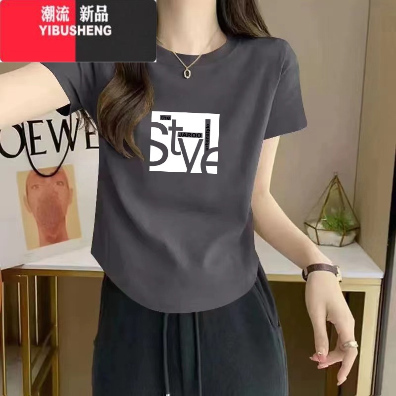 YIBUSHENG季2024年新款不规则短袖t恤女显瘦设计感修身洋气上衣特别高清大图