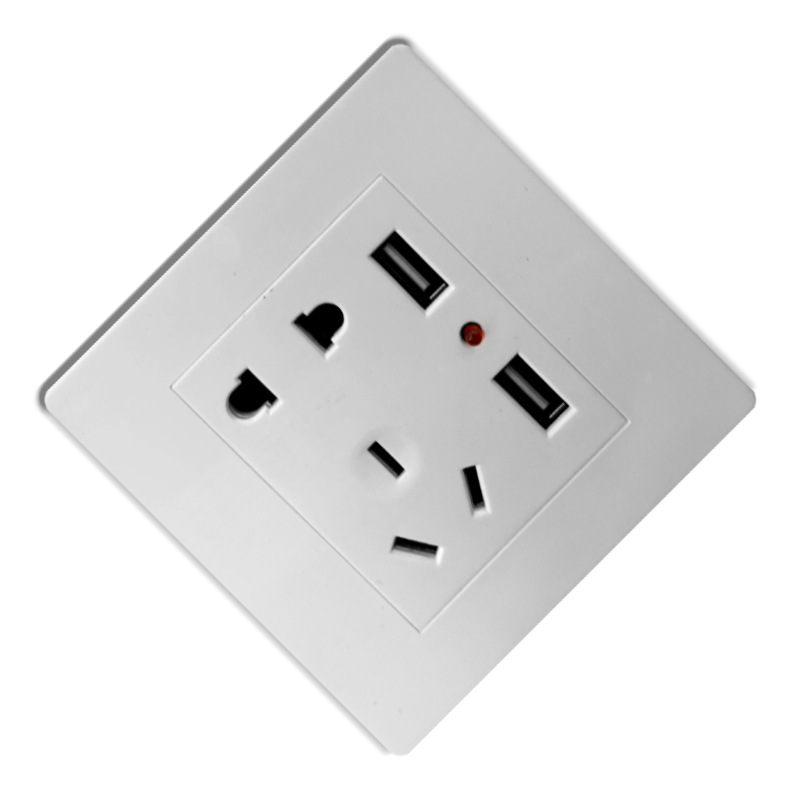 五孔面板插座双USB 220V 10A