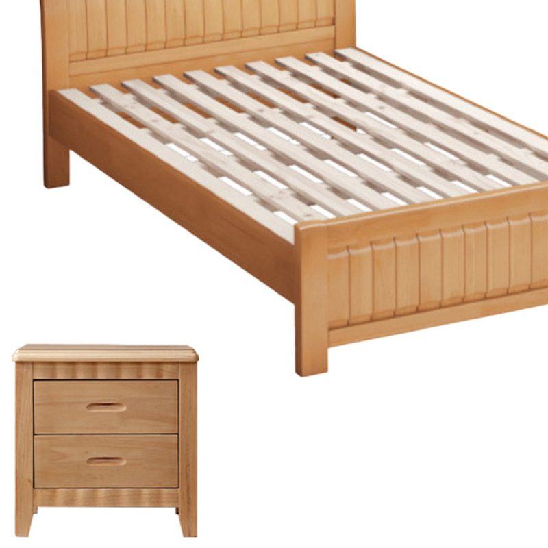 筑亮 实木床 1.2m榉木色+床头柜 套高清大图