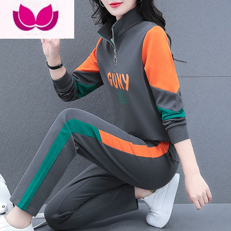 七斓运动服套装女2023年春季新款时尚洋气大码宽松休闲卫衣套 深灰春秋款 2XL推荐125-140斤