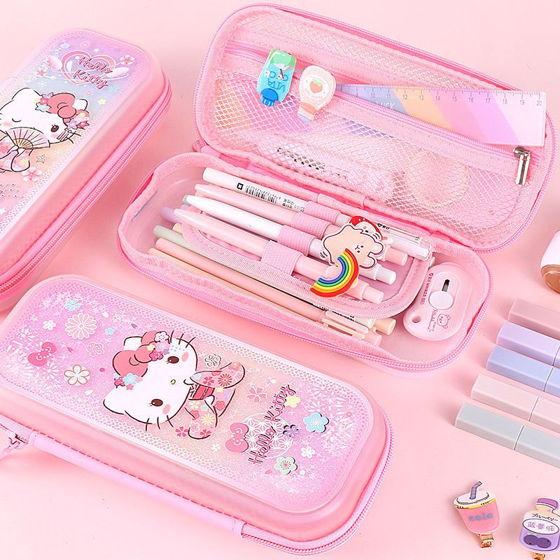 凯蒂猫小学生笔袋女童流沙卡通多功能大容量文具盒创意铅笔盒笔袋凯蒂