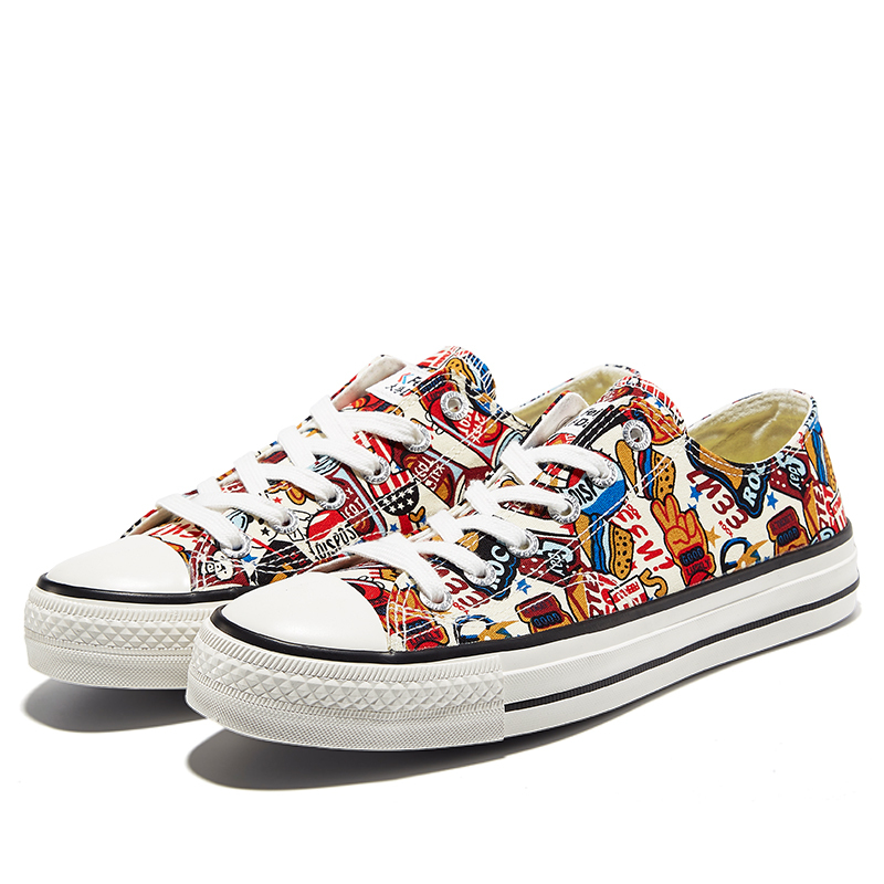 FEIYUE/飞跃女鞋帆布鞋男新款韩版百搭复古休闲鞋港味涂鸦潮流板鞋2181高清大图