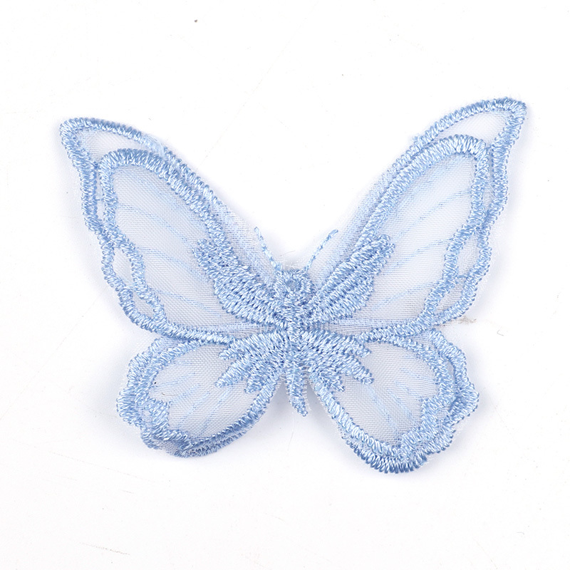 蓝色刺绣蕾丝布贴蝴蝶图案时尚米魁衣服补破洞装饰贴布绣补丁贴花小号