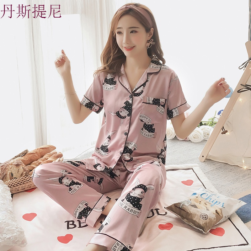 冰丝睡衣女夏季短袖长裤加肥加大码胖mm200斤夏天真丝家居服套装