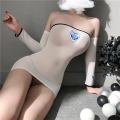 长夜漫漫情趣内衣丝袜 女性感露肩激情情趣睡裙免脱开档袜8895 均码 白色