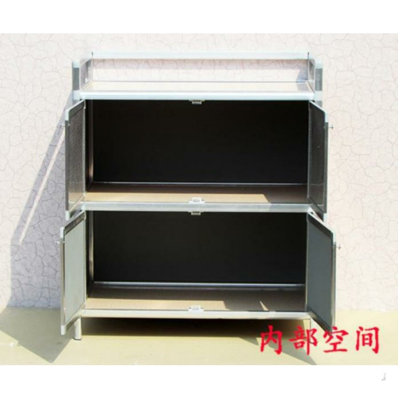 小橱柜菜厨简易小型厨房柜子灶台家用移动铝合金餐具盘子小碗柜装 米白色双层4门加长款72x35x77 双门