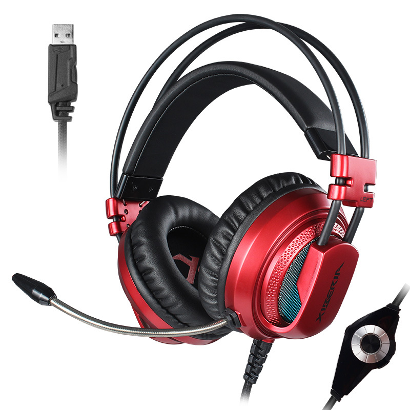 西伯利亚(XIBERIA)V10 电竞游戏耳机头戴式7.1声道重低音7彩发光电脑有线耳机耳麦 红色