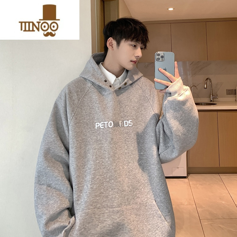 YANXU无抽绳连帽卫衣700g男硬挺纽扣中山工厂情侣春季外套oversize