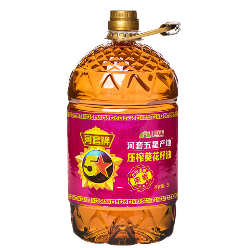 河套 五星葵花籽油 浓香型5L 食用油 火工烘焙 小榨工艺