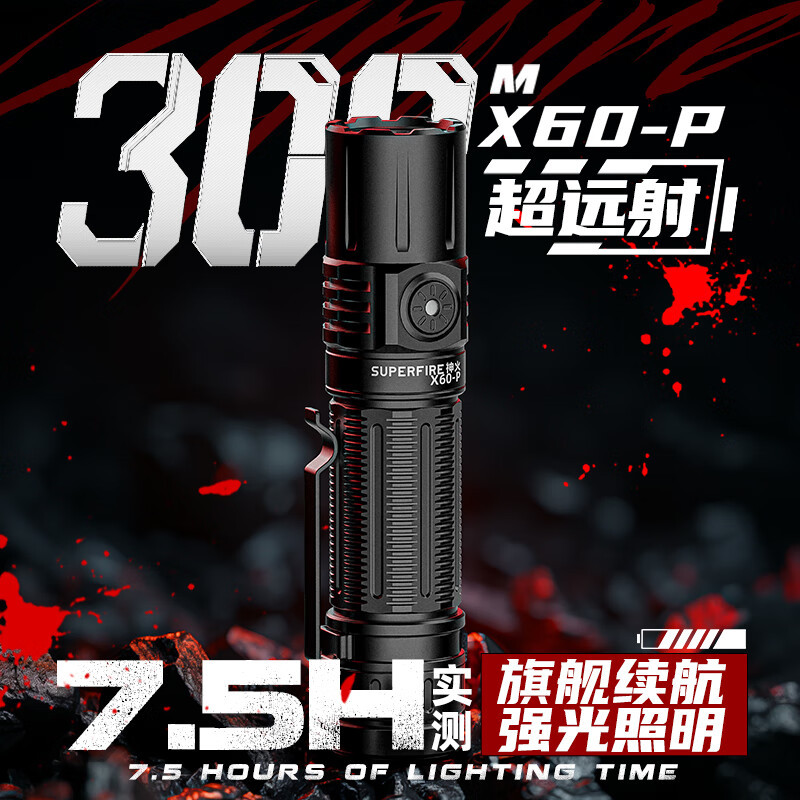 神火X60-P手电筒强光超长续航野外工作超亮小型军户外专用照明灯