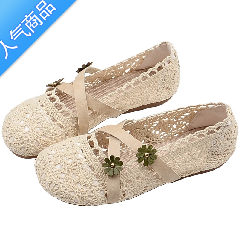 SUNTEK夏季新款包头凉鞋女森女文艺复古浅口软底单鞋透气女鞋网布渔夫鞋高清大图