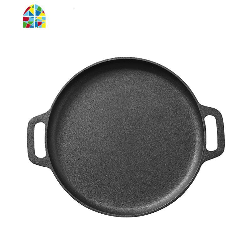 封后铸铁平底锅加厚无涂层锅双耳铁锅家用烙饼煎锅燃气电磁炉 FENG 12.5cm带玻璃盖[手套+煎饼工具]收藏宝贝送礼品