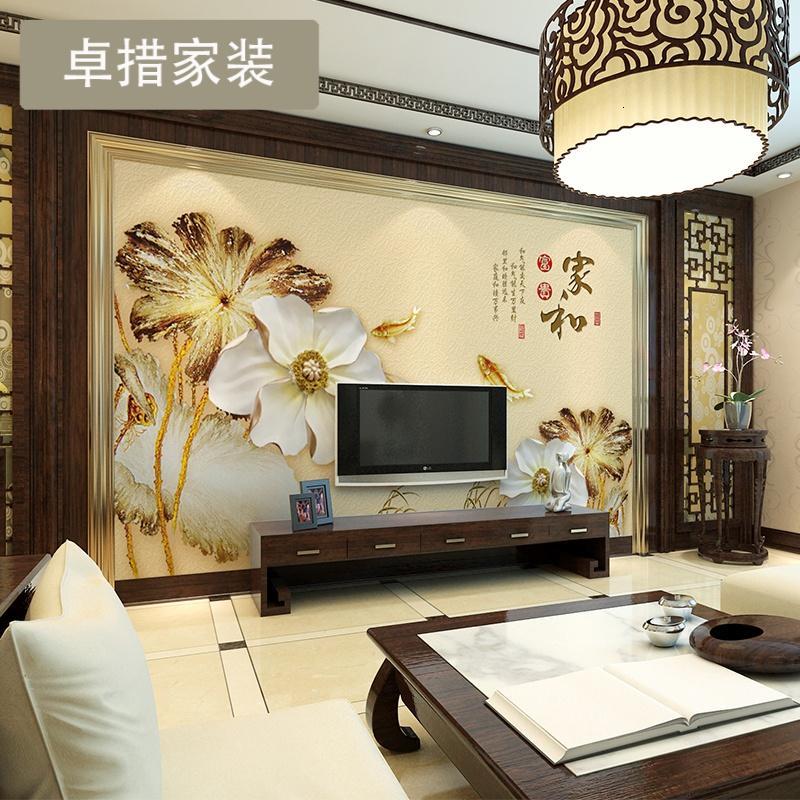 定制 无缝一整张壁画中式简约客厅沙电视背景墙纸布3d壁纸家和壹德壹