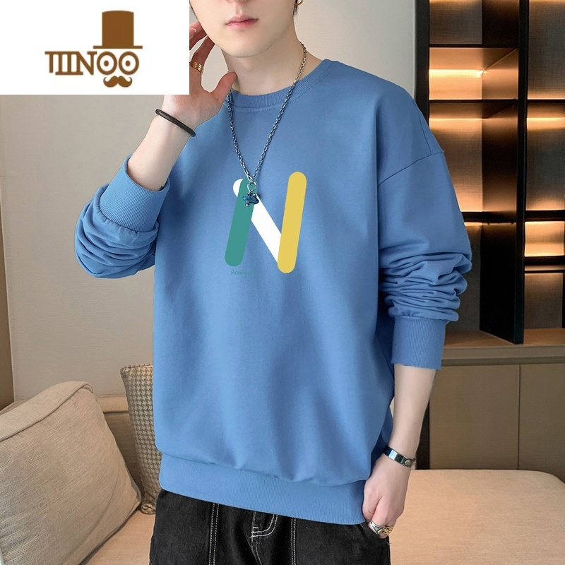 YANXU长袖t恤男款宽松潮牌印花休闲圆领卫衣外套男士上衣服打底衫高清大图