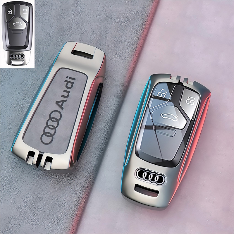 【补贴10%】2023款奥迪a6l钥匙套a8男a4l士a7a3女q3车q5lq8壳q7扣q2l A款枪灰压印标锌合金单壳