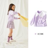 moomoo童装女童卫衣2021春秋新款娃娃领杜邦索罗娜面料文艺打底衫_76 110/52 淡丁香紫