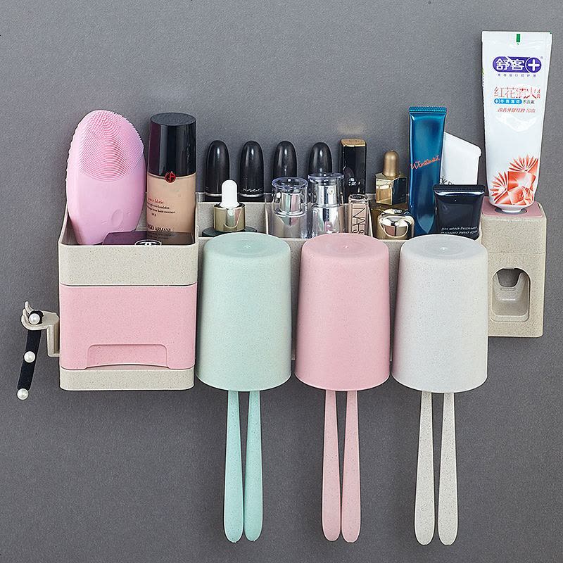 2/3/4口牙刷架牙刷杯卫生间壁挂牙刷架牙刷牙膏盒电动牙刷置物架 抽屉款（三杯牙刷架）图片