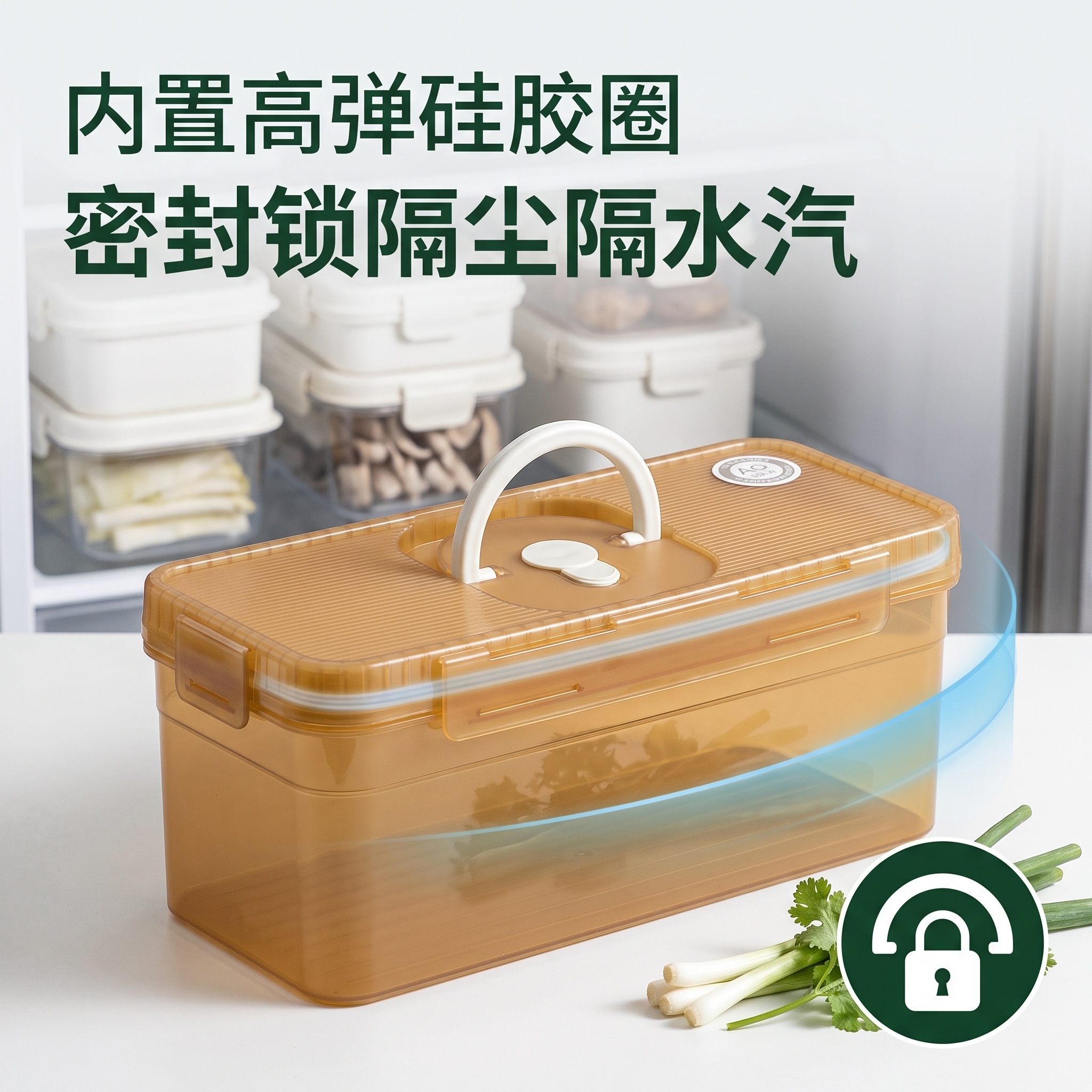 大葱香菜保鲜盒抗菌PP密封加厚耐摔带沥水板冰箱叠放蔬菜收纳3842高清大图