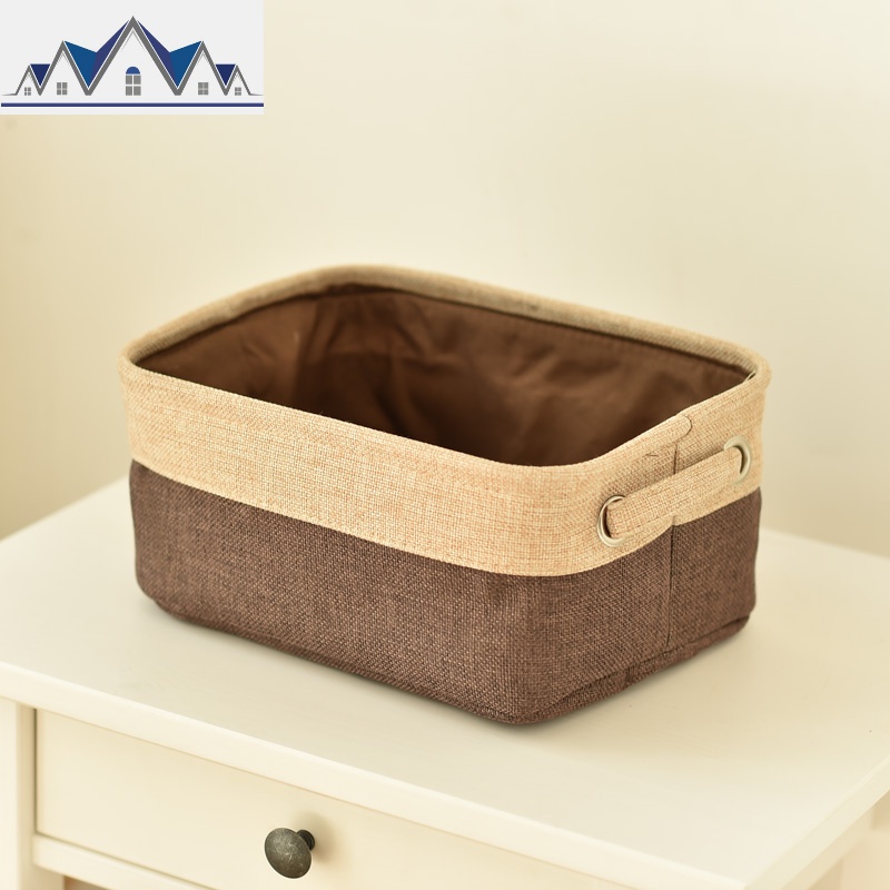 北欧ins麻质收纳篮桌面杂物整理箱化妆品零食置物筐遥控器储物盒 三维工匠 【小号】米咖（长27*宽20*高12cm）