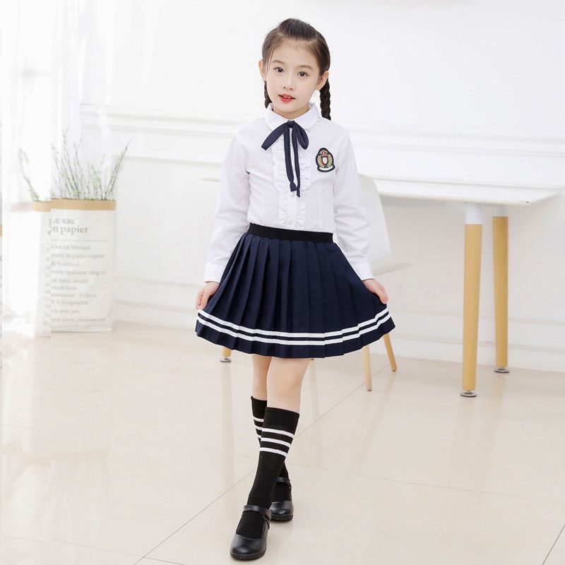 儿童高中小学生校服大合唱服班服春秋季学院风男女童长袖衬衫套装花边