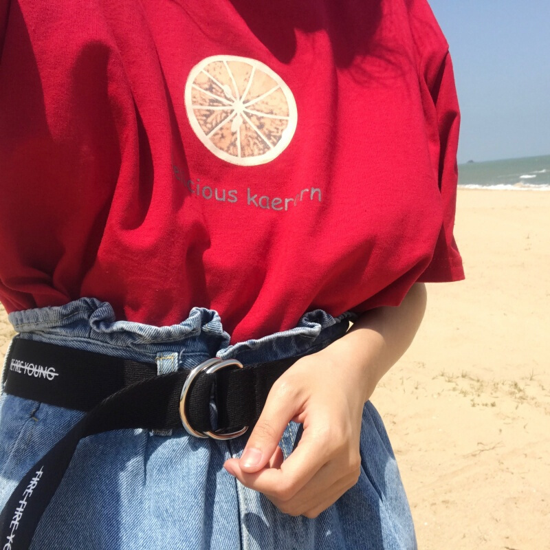 春夏女装2018新款韩版简约学院风宽松圆领短袖T恤学生打底衫上衣 酒红色 均码