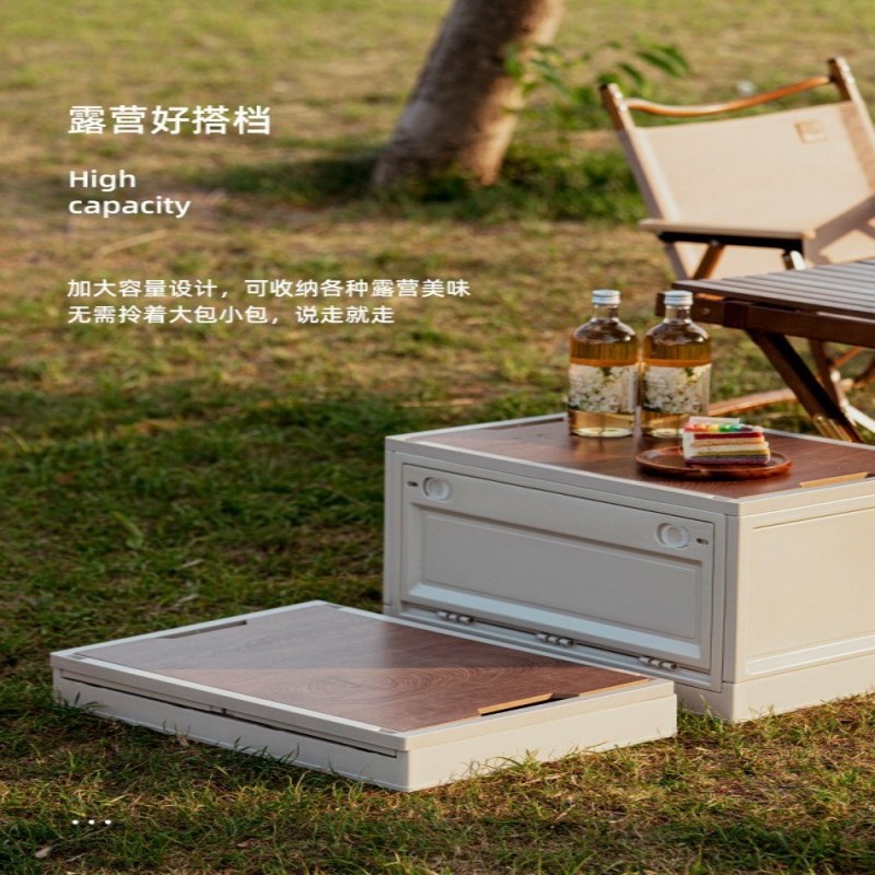 华普思收纳箱侧开门折叠箱家用木盖整理箱大容量置物箱加大号军绿高清大图