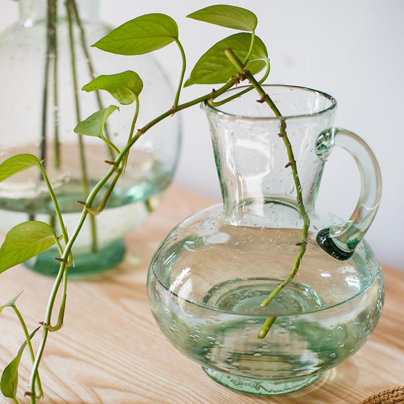 美帮汇绿气泡玻璃花瓶手工艺术透明装饰干花摆件客厅餐桌插花 把手玻璃花瓶(小号)高清大图