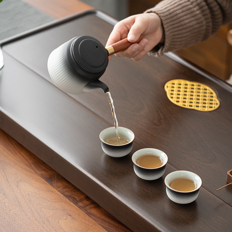 苏氏陶瓷(SUSHI CERAMICS)花梨实木正板切割黑檀木色百川办公家用排水式茶盘